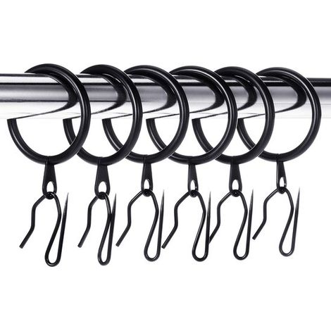 Allecto – Schwarze Metall-Gardinenringe – 60 Stück – Hohe Qualität – 30 mm Innendurchmesser – Ideal für Fenster und Duschen – Sichere Befestigung (1/5)
