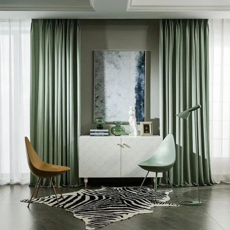Blackout Curtains 1.52.3m Eyelet Super Soft Thermal Insulated Bedroom Curtains Blackout Eyelet Curtains for Living Room Light，Green 2 Panels (1/5)