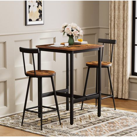 Conjunto de mesa de bar 60x60x92 cm de madera y metal marrón, ahorro de espacio cocina FLORAGRACE (1/5)
