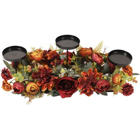 Support À Bougie En Fer - Centre De Table Automnal Avec Fleurs Artificielles - Pour Table À Manger Cheminée Ou Décoration Intérieure - 1 Pièce (1/5)