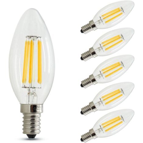 SABIR Ampoule E14 Bougie à Intensité Variable Flamme,4W Equivalence Incandescence 40W,Blanc Chaud(2700K),400lm,Lot de 6 [Classe énergétique A+], (1/4)