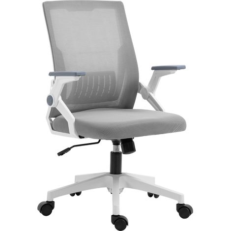 Mesh Office Chair, Desk Chair Lumbar Support, Flip-up Armrest, Swivel Wheels, Adjustable Height, Grey (1/5)