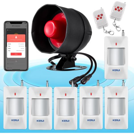 Système d'alarme WiFi, système d'alarme sans Fil 120 DB pour la sécurité de la Maison avec 6 détecteurs de Mouvement et télécommande pour abri de Jardin et Garage (1/5)