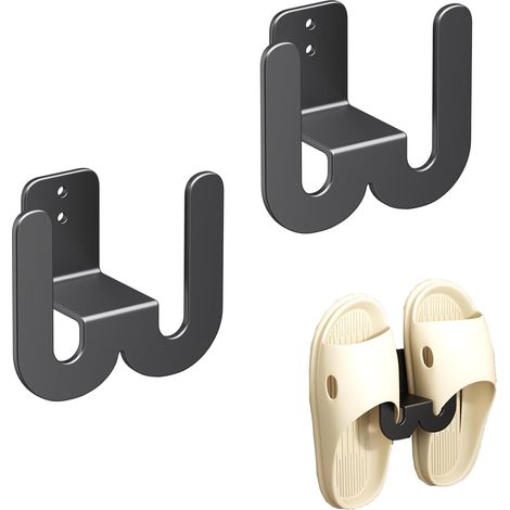 Lot de 2 supports à chaussures muraux en métal, Sans perçage, Montage mural, Support à chaussures pour porte d'entrée de salle de bain (noir) (1/5)