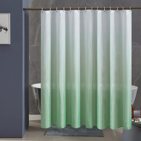 c Rideau de Douche Anti Moisissure Tissu Lavable en Machine Grand Rideau de Bain Imperméable en Polyester pour Baignoire Angle avec 12 Crochets 200x200cm Vert Herbe Dégradé (1/5)