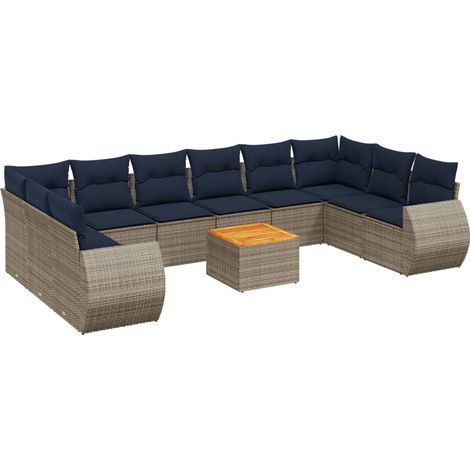 Maison Exclusive - 11-teiliges Gartensofa-Set mit Kissen, grau, P