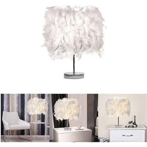 Lampe de table blanche à plumes, abat-jour en plumes, veilleuse de table, lampe de bureau, décoration créative pour chambre ou salon, 35 cm (1/5)
