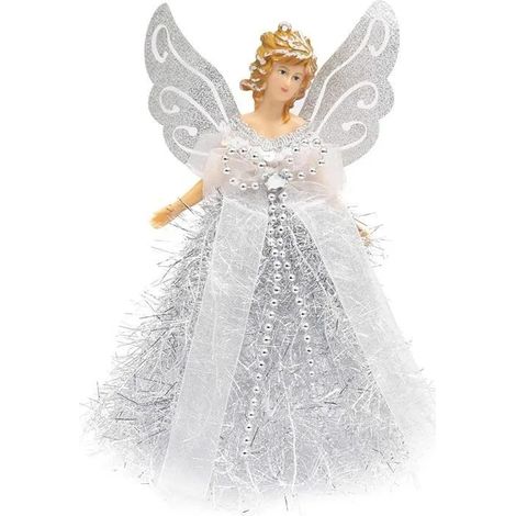 Cimier de Sapin - Cime de Sapin - Ange en Plastique - 20,5 cm - Décoration de Noël - Argent (1/4)