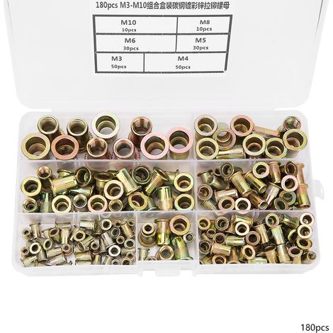 180-teiliger Nietmutternsatz M3-M10, verzinkt, Kohlenstoffstahl, Flachgewindeeinsatz (1/5)