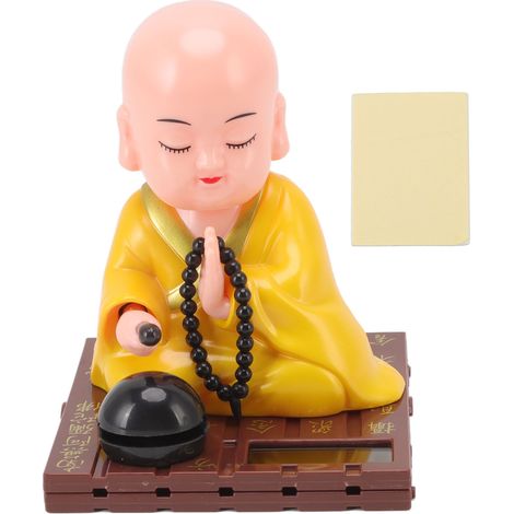 Petit moine bouddhiste solaire, décoration automatique à détection de lumière, hochement et frappe des mains, jaune, pour bureau, maison, voiture. (1/5)