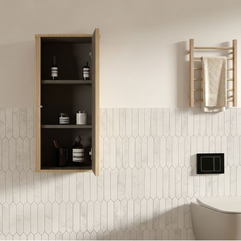 Mobile pensile bagno push-to-open, design a scanalature, quercia, 91,5 x 37,5 x 21,5 cm OKMYHOME (1/5)