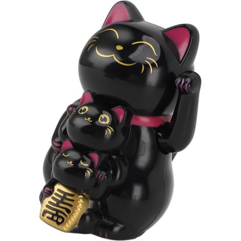 11,4 cm große, solarbetriebene, lächelnde Katze, die automatisch mit der Pfote winkt, um im Auto oder Büro Glück zu bringen, schwarz (1/5)