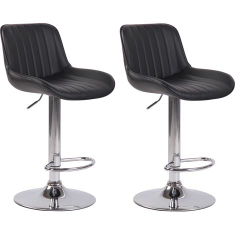 Conjunto de 2 taburetes altos de bar en PVC negro con costuras verticales y soporte de metal cromado 100004276 (1/4)