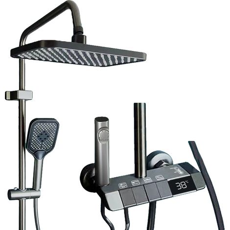 Système de douche de salle de bain, 4 modes fonctionnels, affichage de la température LED, Ensemble 2(Interrupteur de touche en piano gris) (1/2)