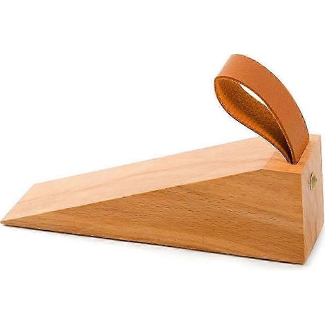 Butée de porte en hêtre massif, cale antidérapante avec patins en caoutchouc, pour espaces de 5 à 30 mm, avec support en cuir, 1 pièce (1/5)