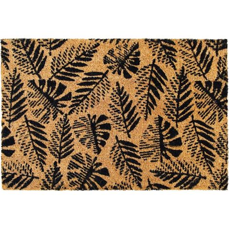 FOUGERE - Paillasson en fibre de coco motif fougères naturel et noir 60x40 (1/5)