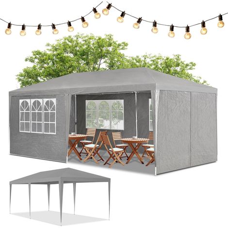 Juskys Partyzelt – Gartenpavillon mit Dach & Seitenwänden – Gartenzelt mit 18 m² Grundfläche – Sonnenschutz für Outdoor 3x6 m in Grau (1/5)