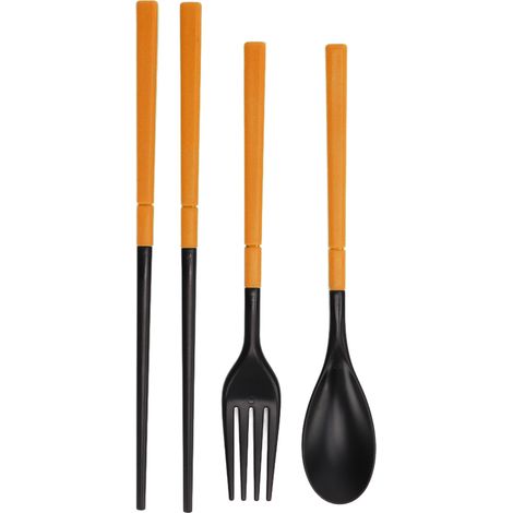 Gelbes faltbares ABS-Geschirrset – Tragbares Outdoor-Besteckset (Löffel, Gabel, Essstäbchen) (1/5)