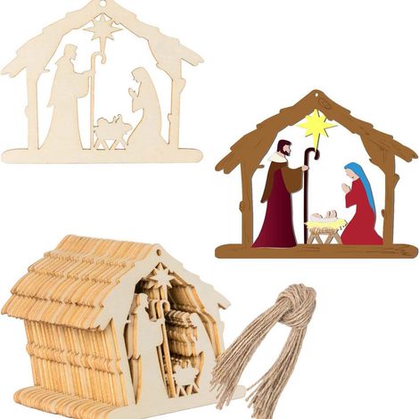 Nativity Scene - Unfinished Wooden Ornament - Bethlehem Theme - For Christmas Door Decoration - Set Of 1 (1/5)