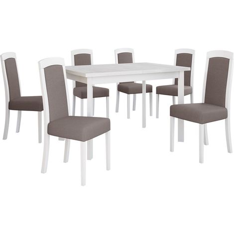Conjunto de mesas y sillas para comedor Victorville 351, Blanco, 78x80x120cm, Diámetro: 0, Número de asientos: 6, Estilo: Contemporary