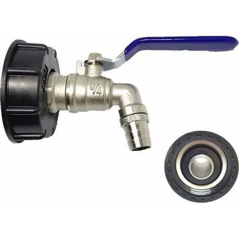Robinet Cuve 1000L,Robinet pour IBC Robinet Recuperateur Eau De Pluie Adaptateur De Cuve Robinet,Adaptateur De Réservoir De Vidange,Robinet en Laiton Fabriqué en PP Filetage Gros 60 Mm (Blue 3/4") (1/4)