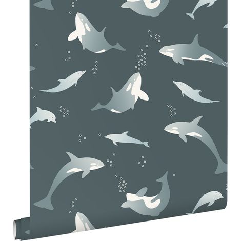 papier peint baleines bleu foncé  - ESTAhome (1/5)