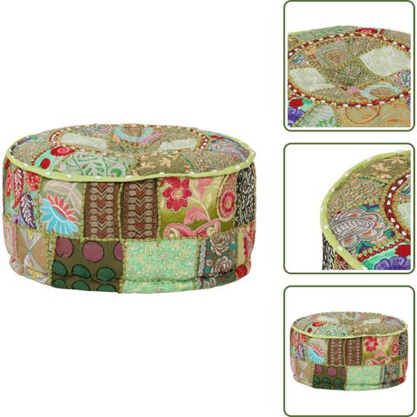 Pouf rond en coton fait à la main 40 x 20 cm Vert - Pouf - Vintage - Décoration Intérieure - Mobilier Ethnique - Coussin Décoratif (1/5)