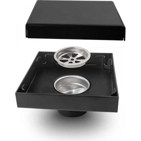 10cm × 10cm Stainless Steel Floor Drain, Black Square Floor Drain, 50mm Drain Hole, Insect-proof and Odor-proof Internal Drainage MUMU