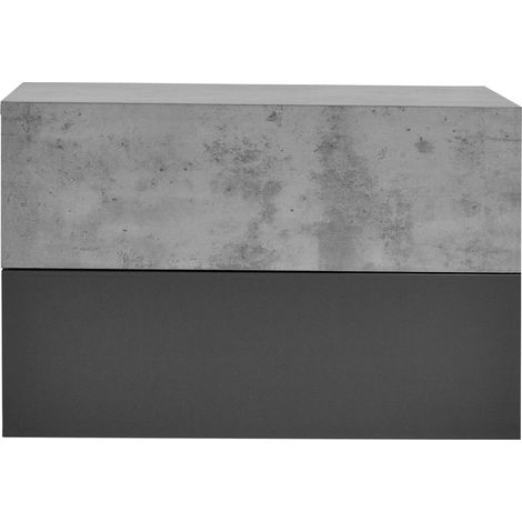 Set di due mensole da parete per camera da letto con 2 cassetti effetto cemento grigio scuro 46 x 30 x 15 cm 030007099