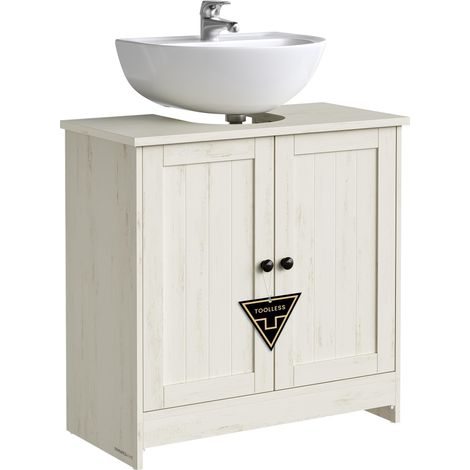 SONGMICS HOME Mobile Sottolavabo da Bagno, Montaggio Rapido Senza Attrezzi Toolless, Mobiletto con Ripiano Regolabile per Lavabo senza Colonna, Bianco Vintage BBC222WJ01 (1/5)