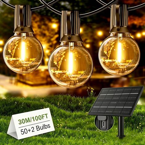 Guirlande Guinguette LED 15M, Guirlande LED Exterieur avec 25 +1 G40 Ampoules, IP45 Imperméable Extérieur Intérieur Guirlande Lumineuse Exterieur pour Jardin Patio Café - Blanc Chaud
