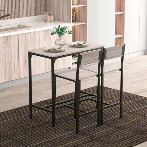 Table haute 2 tabourets design industriel compact cuisine studio (1/5)