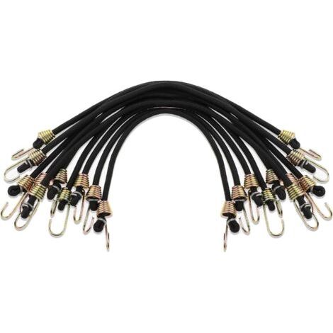 PA 10er-Pack Mini-Bungee-Bungee-Bungee-Seile mit Haken, schwarzem elastischem Seil, Gummiband (1/4)