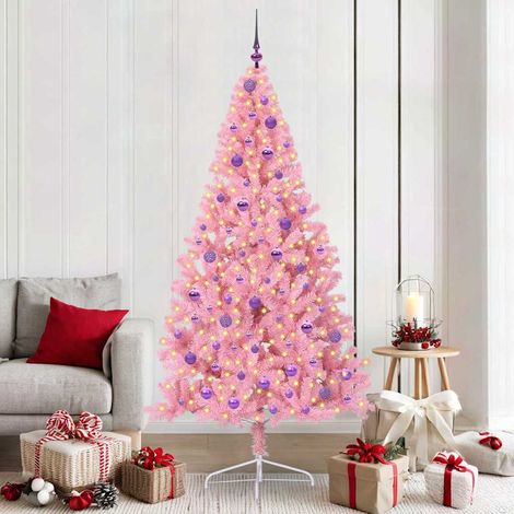 vidaXL Árbol de Navidad Artificial Preiluminado Rosa 210 cm PVC (1/5)