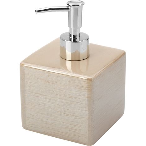 Dispenser Sapone In Ceramica Lucida Beige A Forma Di Cubo (1/5)