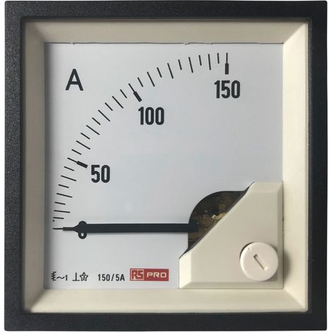 Ampèremètre analogique de panneau V c.a. RS PRO, Echelle 150 (Scle) A, 150/5 (CT) A, 5 (Input) A, 72mm x 72mm ( Prix pour 1 ) (1/3)