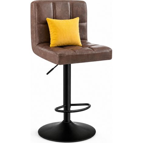 Tabouret de bar pivotant en cuir régénéré marron foncé, dossier et accoudoirs, réglage 44-57 cm, base métal stable, montage facile, de CHICFURN (1/5)