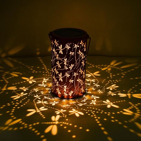Lanterne solaire en métal avec motif libellule