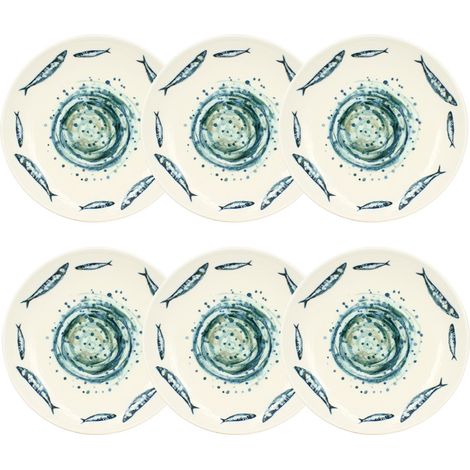 Lot de 6 assiettes creuses en faïence 21,5cm, SARDINE (1/4)
