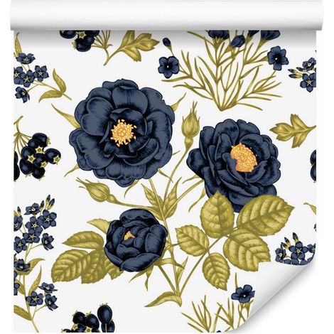 Papier peint à motifs de roses, pivoines et feuilles pour salon et chambre 50x1000 cm (1/5)