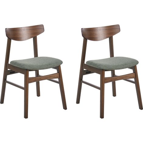 Conjunto de 2 sillas de comedor retro sin reposabrazos asiento de tela verde estructura de madera marrón oscuro Smiley (1/5)