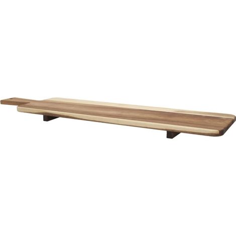 Paris Prix – Planche de présentation sur pied en acacia 60cm – Dimensions L. 60 x l. 19 x H. 1,5 cm – Bords arrondis – Avec poignée