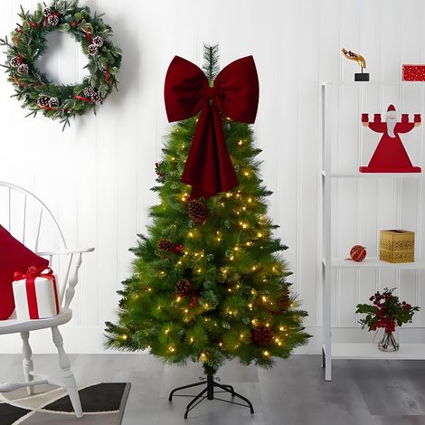 Bow - Wine Red Velvet - Christmas Tree Topper - 20 Inch - Festive Decoration For Tree Mantel Window Gift Wrapping - 1 Piece