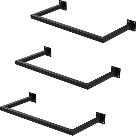 ML-Design 3x Tringle à Vêtements Rectangulaire, P30xL60 cm, Noir, Acier Inoxydable, Tringle de Penderie Forme de U, Portemanteau à Montage Mural, Porte-vêtements, Tringle à Linge + Matériel de Montage