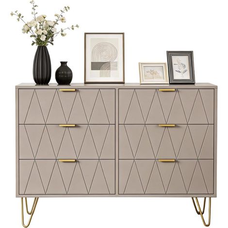 Kommode mit 6 Schubladen 100x34x73cm schmal für Wohnzimmer, Schlafzimmer, Moka (1/5)