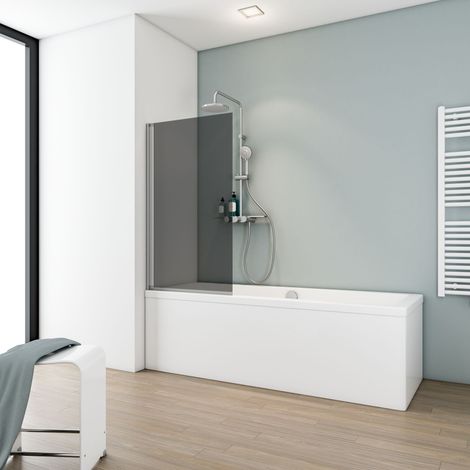 Schulte Duschwand für Badewanne 1-teilig schwenkbar - 70 x 130 cm, Glas: 5 mm Sicherheitsglas Grau-Anthrazit, Profil: Alu Natur