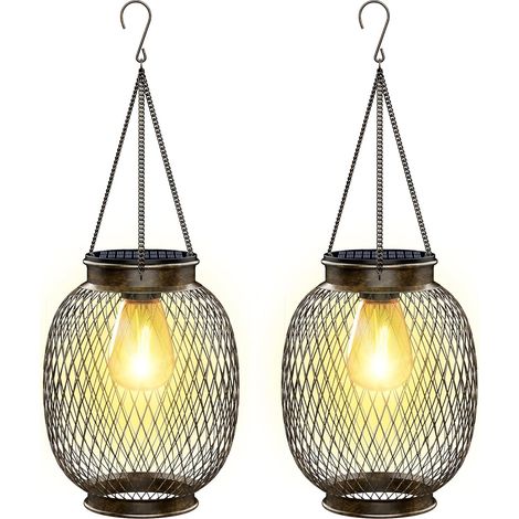 Outdoor Solar Hanging Garden Light, IP65 Waterproof 2-Piece Metal Solar Lantern with LED Bulb, Solar Balcony Light for Porch, Courtyard, Garden [Energy Class A+++] (1/5)