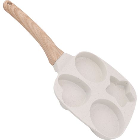4-Tassen-Bratpfanne zum Braten von Frühstückseiern, Pfannkuchen und Burgern, mit Holzgriff, aus Aluminiumlegierung und mit Antihaftbeschichtung (1/5)