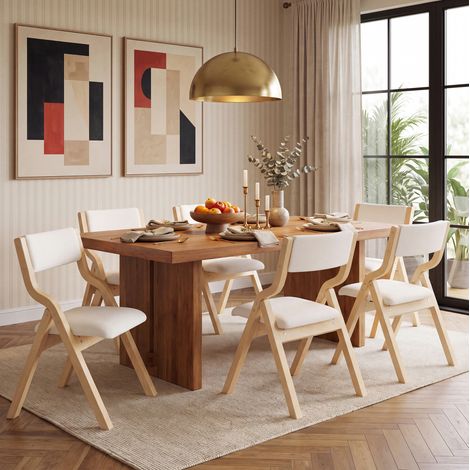 Sillas de comedor plegables de madera con revestimiento de lino beige, lote de 6 OKMYHOME (1/5)