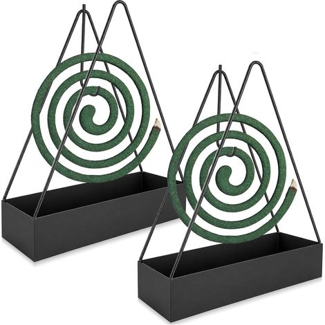 Support Spirale Anti Moustique - Lot de 2 - Fer Noir - Design Triangulaire Aéré - Intérieur Extérieur Camping Jardin - 12,3 x 15,3 cm (1/5)